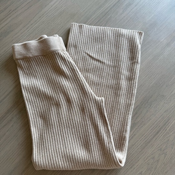 Shein High Waist Flare Leg Khaki Knit Pants Beige Ribbed size S - Picture 8 of 10